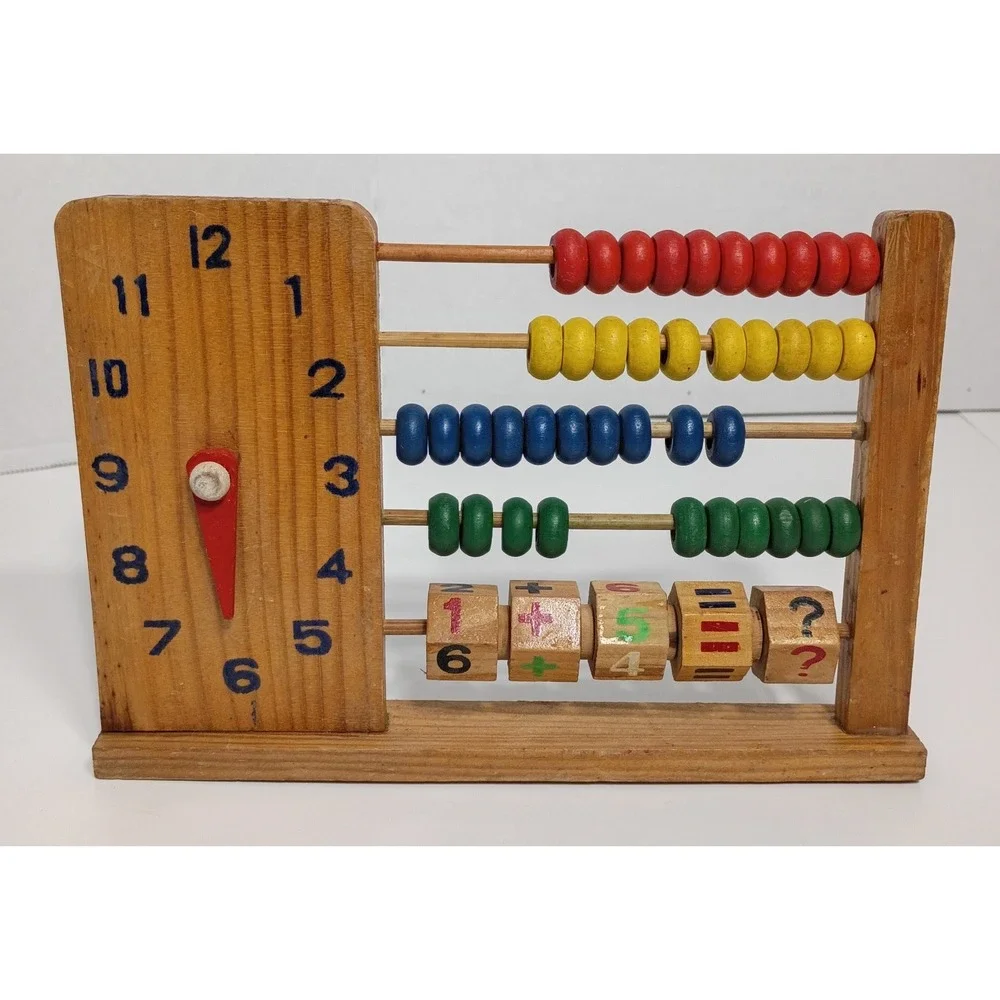 Vintage Wooden Abacus Learning Clock Math  Educational Counting Children's Decor